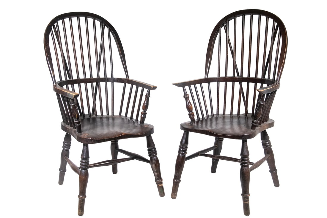 NEAR PAIR OF ENGLISH WINDSOR ARMCHAIRS (1 of 4)