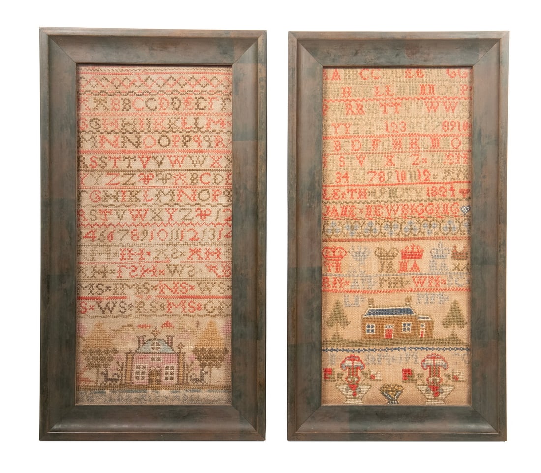 PAIR DATED 1824 SCOTTISH IMMIGRANT SCHOOL GIRL'S SAMPLER (1 of 3)