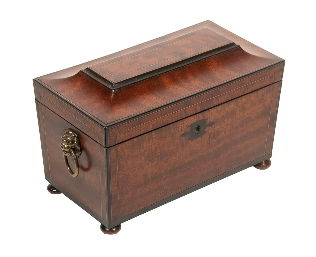 MAHOGANY SARCOPHAGUS FORM TEA CADDY (1 of 3)
