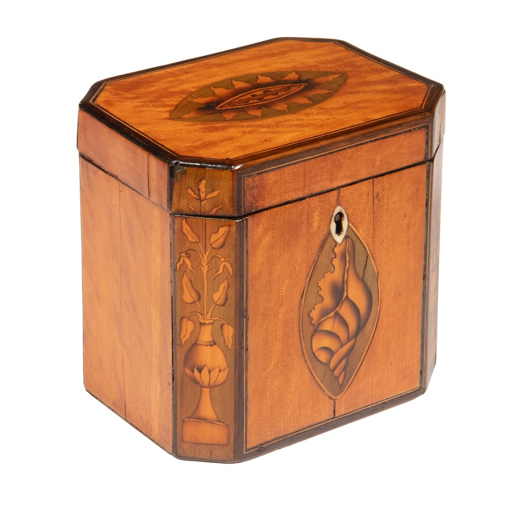 ENGLISH GEORGIAN ERA INLAID SATINWOOD TEA CADDY (1 of 3)