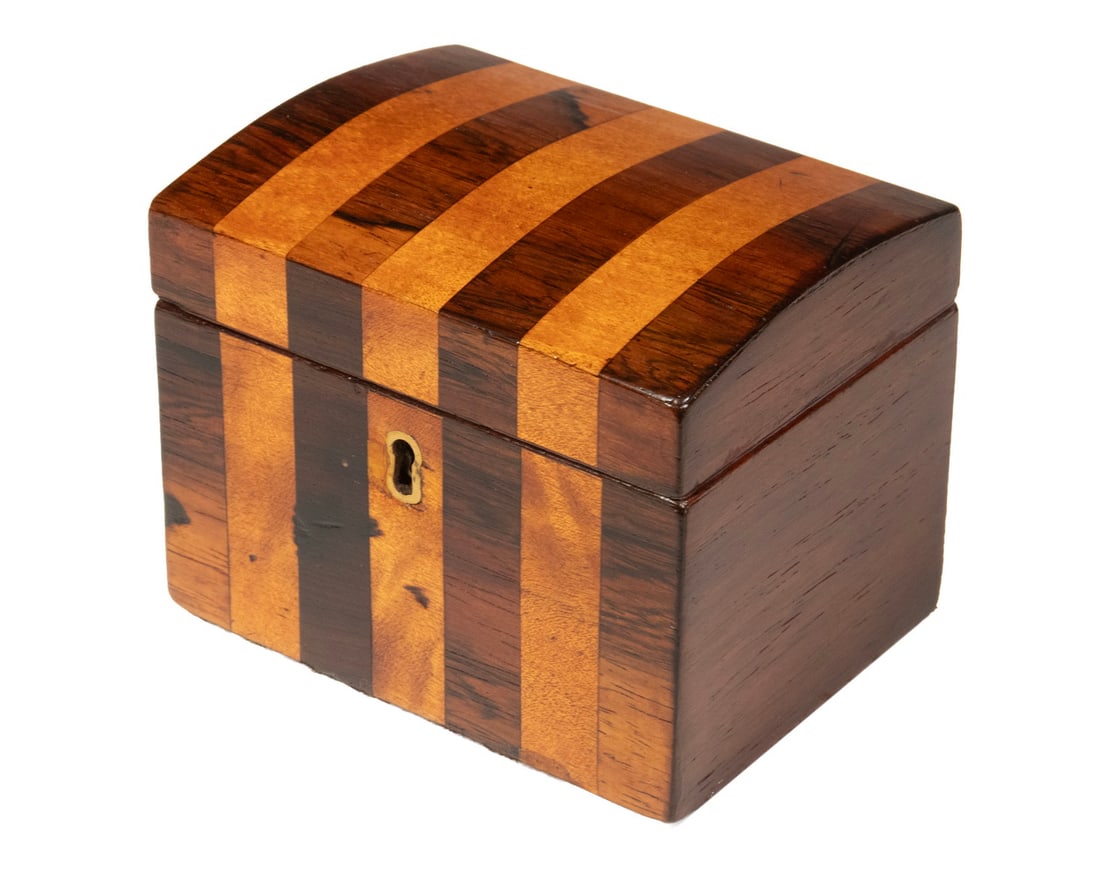 ROSEWOOD & SATINWOOD DOME TOP TEA CADDY (1 of 3)