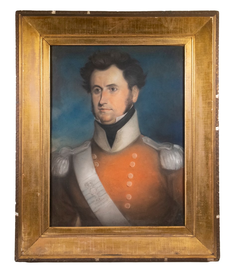 PERIOD PASTEL PORTRAIT OF AN UNIDENTIFIED GENERAL OFFICER, NAPOLEONIC WARS, 29TH FOOT, UNDER (1 of 7)