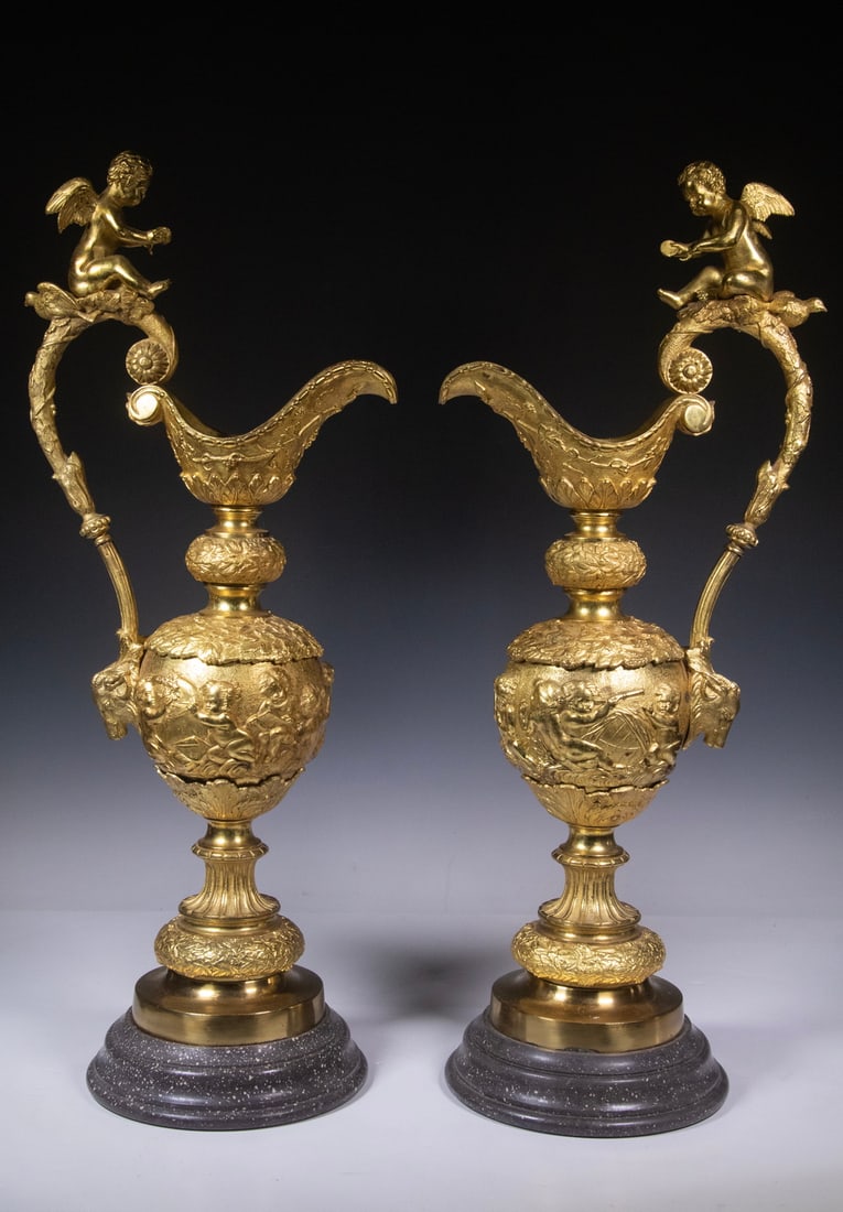PR 19TH C. FRENCH GILDED BRONZE FIGURAL EWERS (1 of 4)