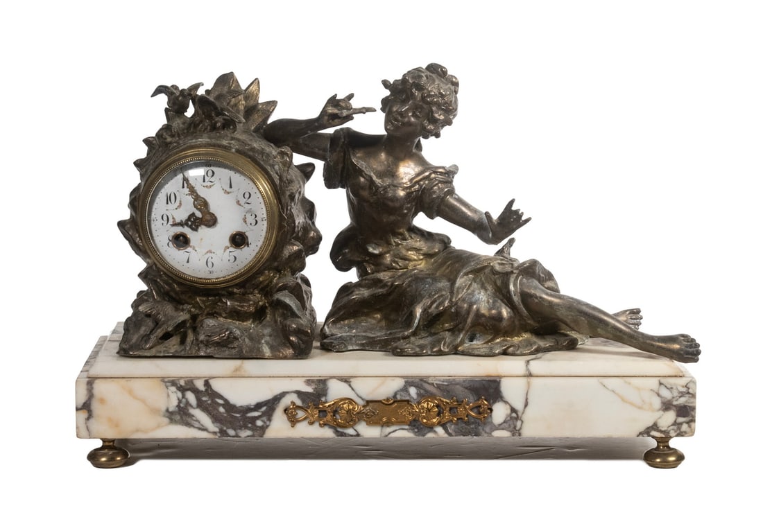 FRENCH GILDED BRONZE FIGURAL MANTEL CLOCK (1 of 6)