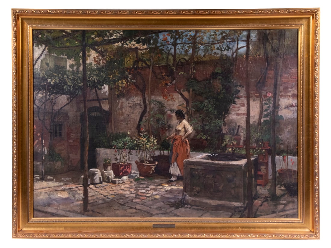 CECIL VAN HAANEN (ITALY/AUSTRIA, 1844-1914): CECIL VAN HAANEN (ITALY/AUSTRIA, 1844-1914) Watering the Garden, Sicily, oil on canvas, unsigned, with artist's name given on the frame tag, original card label verso with artist's name, "Nachless, No