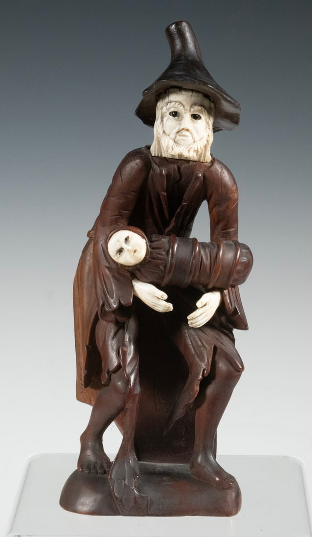EARLY TYROLEAN WOOD & IVORY CARVED FIGURE (1 of 3)