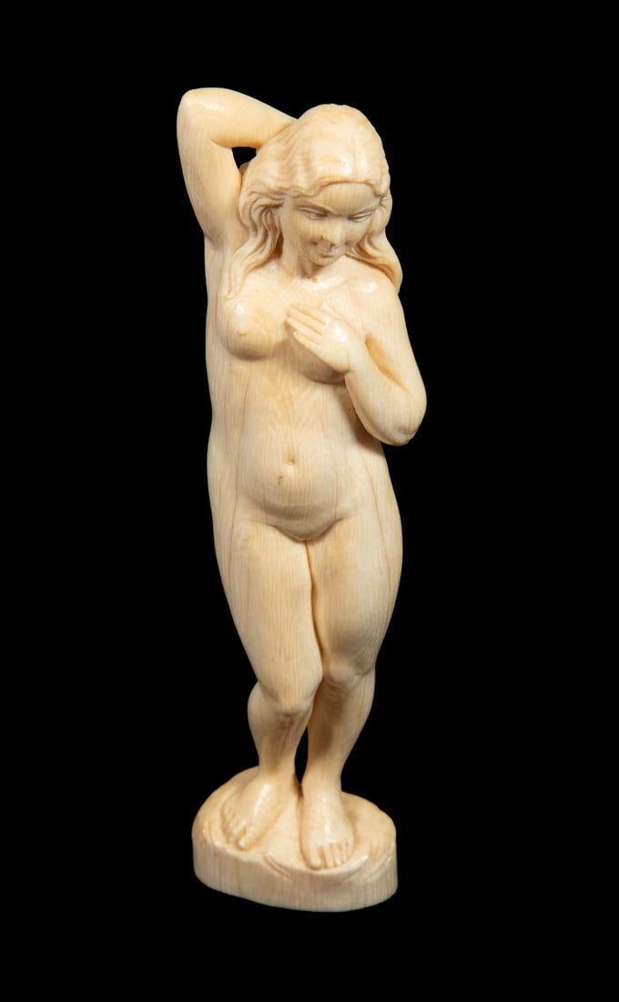 19TH C. MINIATURE EUROPEAN IVORY FIGURE OF A WOMAN (1 of 2)