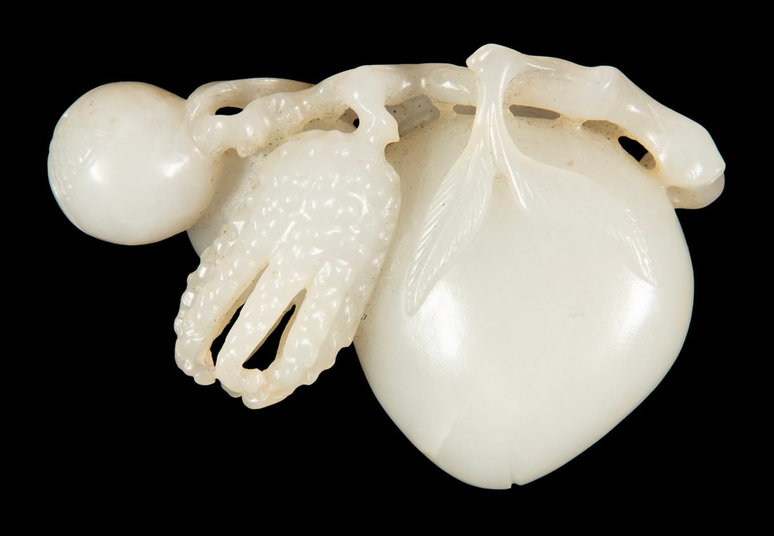 CHINESE CARVED WHITE JADE THREE FRUITS , LATE QING (1 of 2)