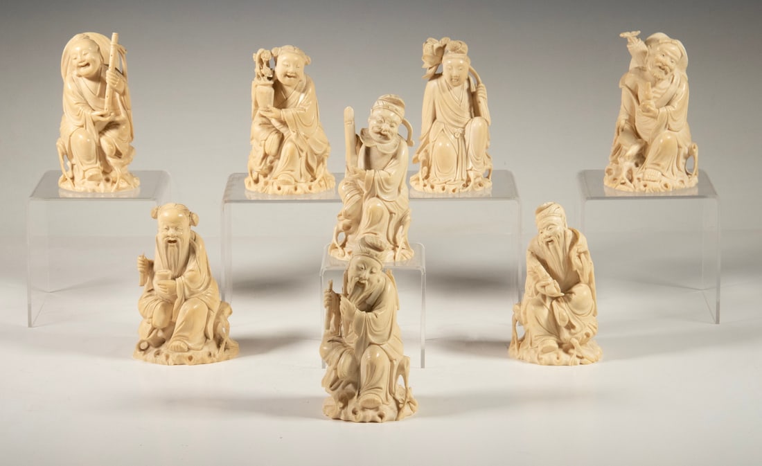 (8 PCS) 19TH C. CHINESE CARVED IVORY EIGHT IMMORTALS (1 of 5)