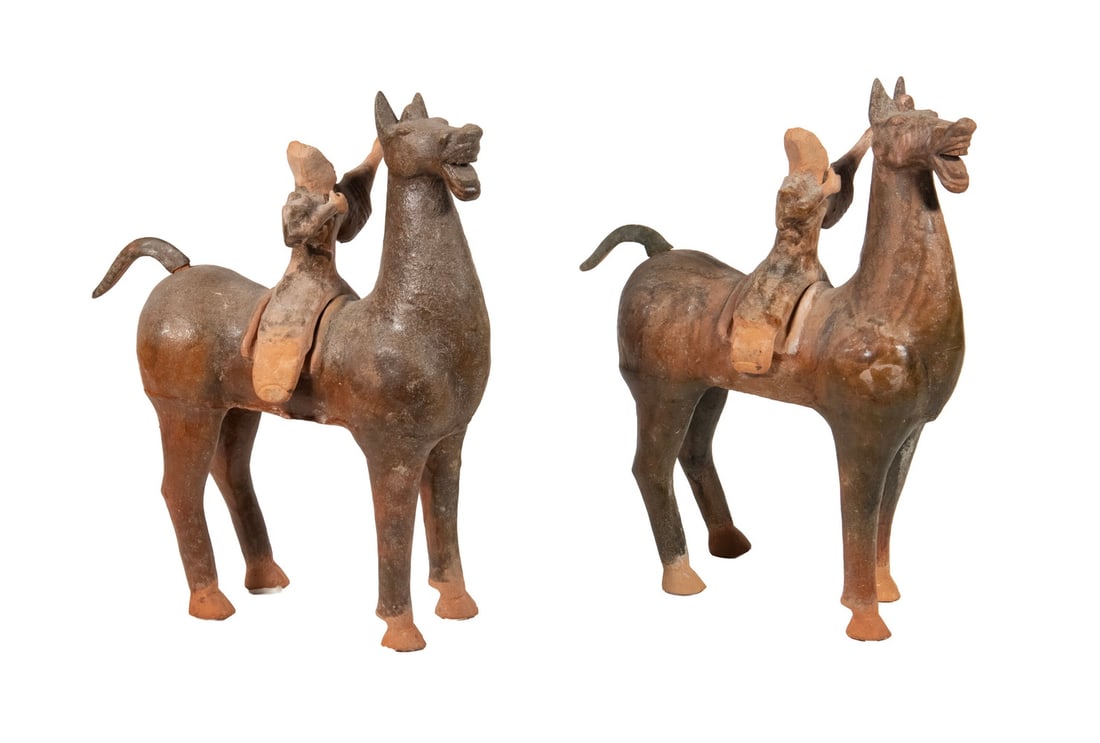 PR CHINESE POTTERY HORSES WITH ARCHER FIGURES (1 of 3)