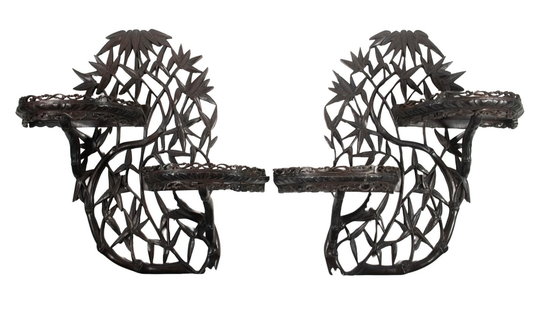 PR CHINESE CARVED HARDWOOD WALL-MOUNTED STANDS, REPUBLIC PERIOD (1 of 2)
