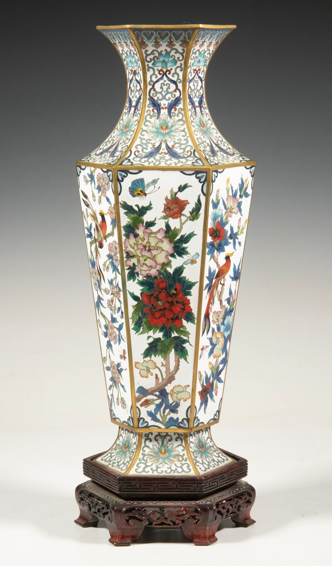 VINTAGE CHINESE CLOISONNE HEXAGONAL VASE (1 of 4)
