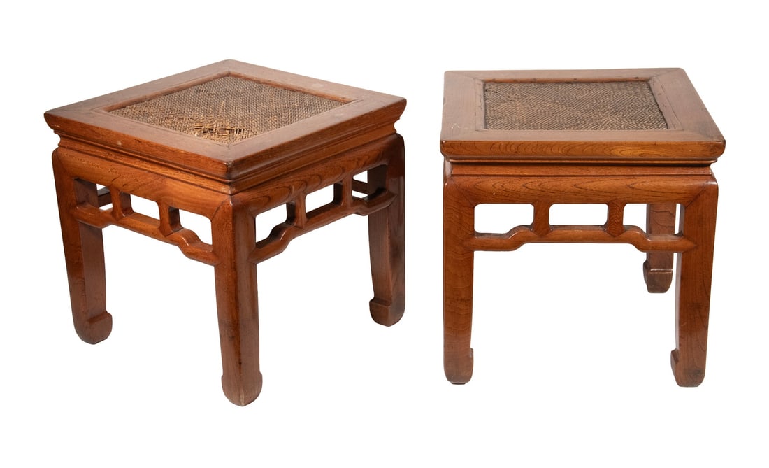 PR CHINESE ROSEWOOD LOW STANDS WITH WOVEN TOPS (1 of 2)