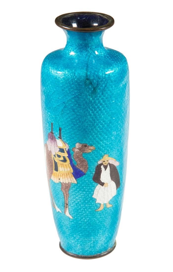 JAPANESE CLOISONNE VASE WITH MIDDLE EASTERN FIGURE, MEIJI PERIOD (1 of 3)