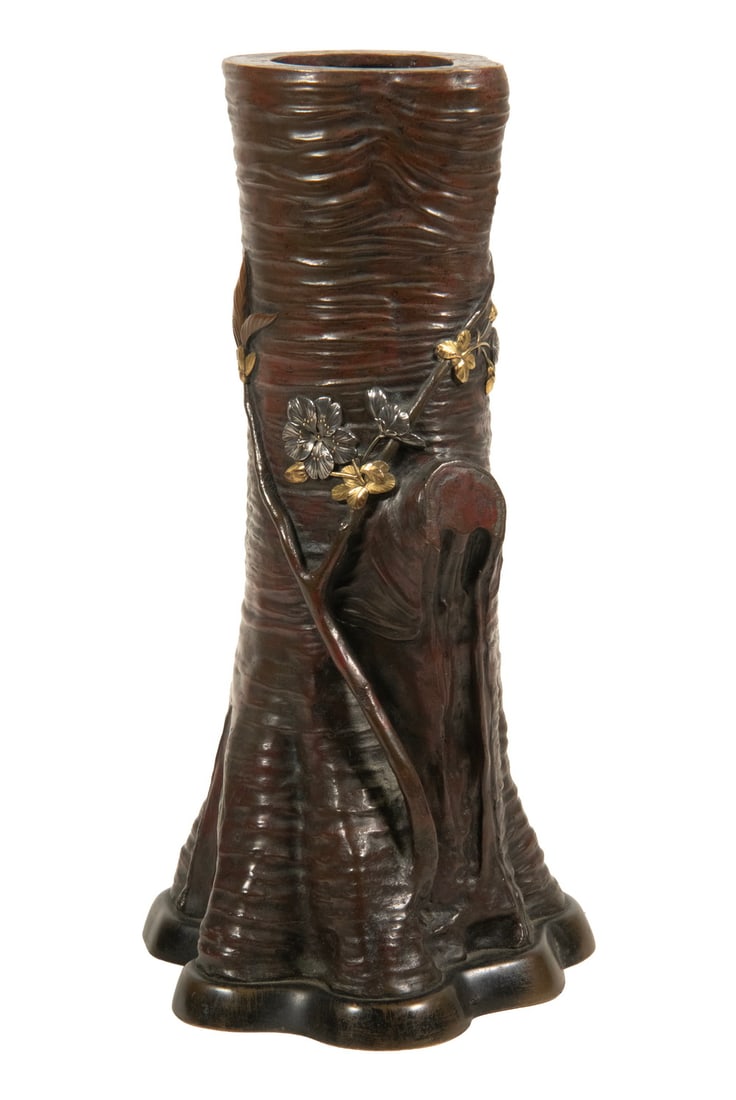 JAPANESE MIXED METAL TREE-FORM BRONZE VASE (1 of 2)