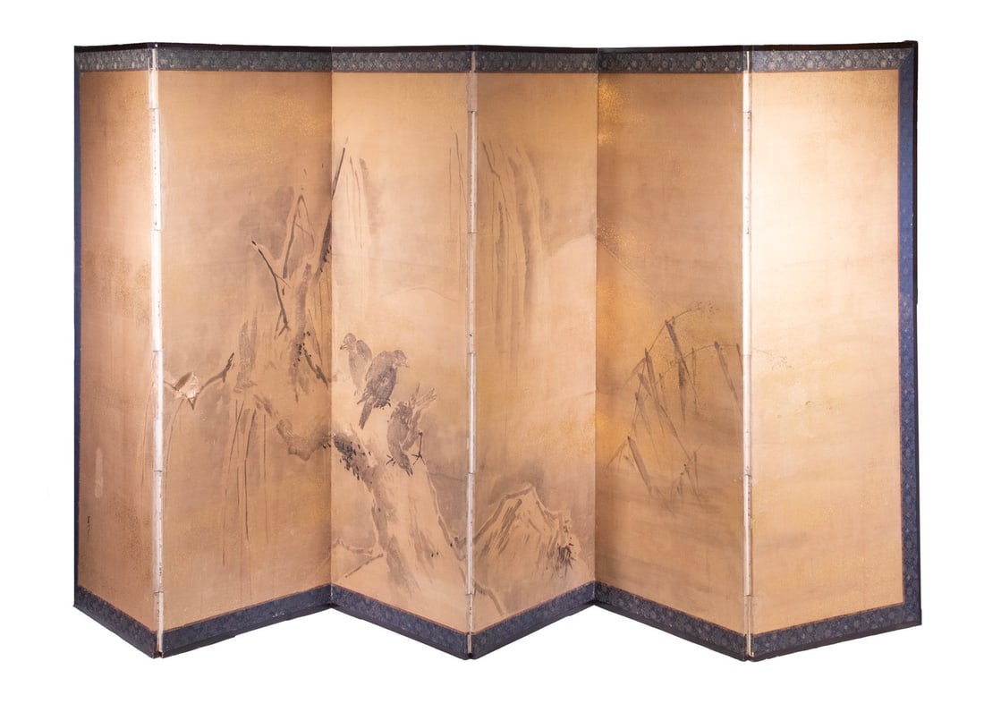 JAPANESE SIX-PANEL SCREEN WITH BIRDS AND BRANCHES, 19TH CENTURY (1 of 5)