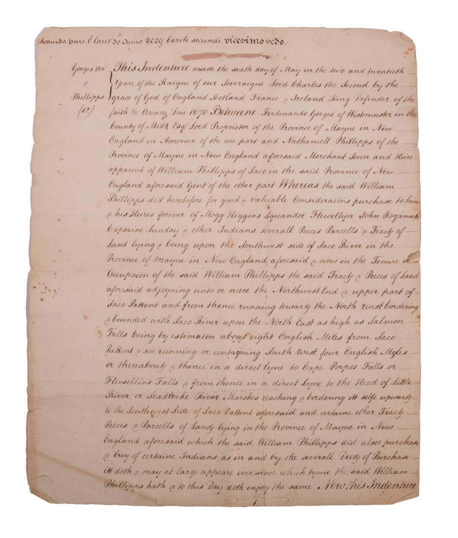 PERIOD CLERICAL COPY OF A 1749 INDENTURE FOR THE GORGES FAMILY IN "MAYNE" (1 of 4)