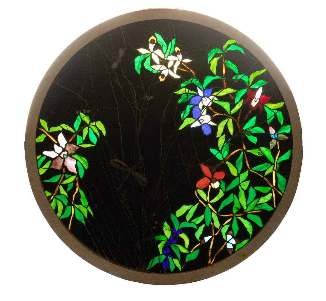 DOUBLE-SIDED STAINED GLASS RONDEL WINDOW (1 of 3)