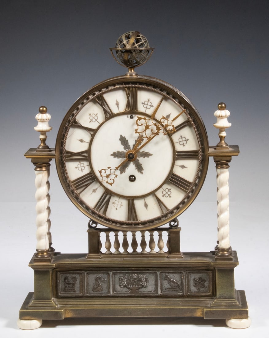 E.F. CALDWELL & CO. BRONZE & IVORY MANTEL CLOCK (1 of 5)
