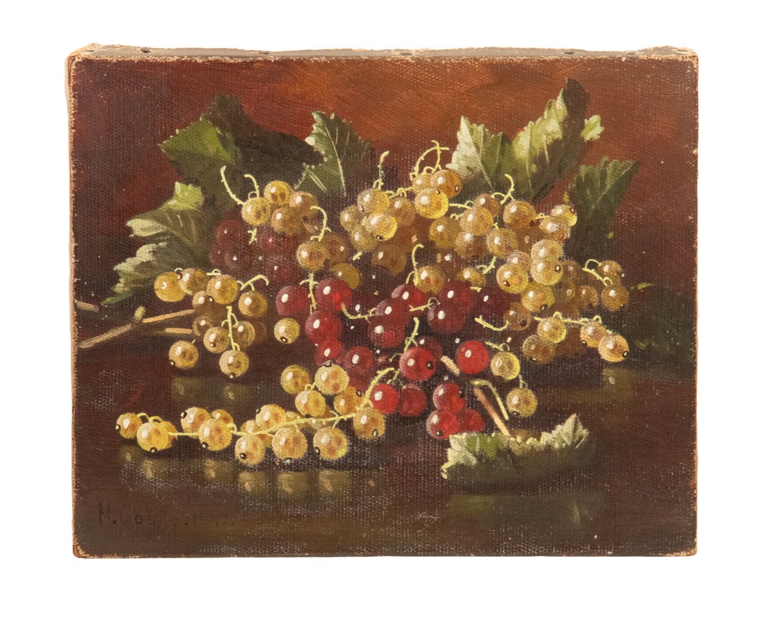 MATILDA COYLE (19TH C. PROVIDENCE, RI): MATILDA COYLE (19TH C. PROVIDENCE, RI) Small still life of Winterberries, oil on canvas, signed lower left and dated 1897. Label verso from Charles G. Calder, 354 Westminster Street, Providence, RI.