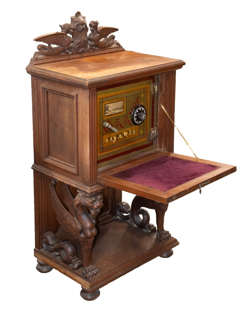 19TH C. HERRING & CO., NEW YORK SAFE IN WALNUT CABINET (1 of 5)