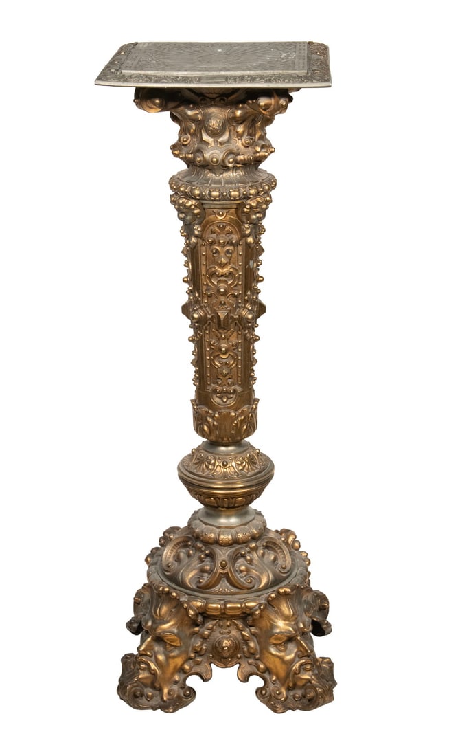 CIRCA 1900 ORNATE GILDED METAL DISPLAY PEDESTAL (1 of 2)
