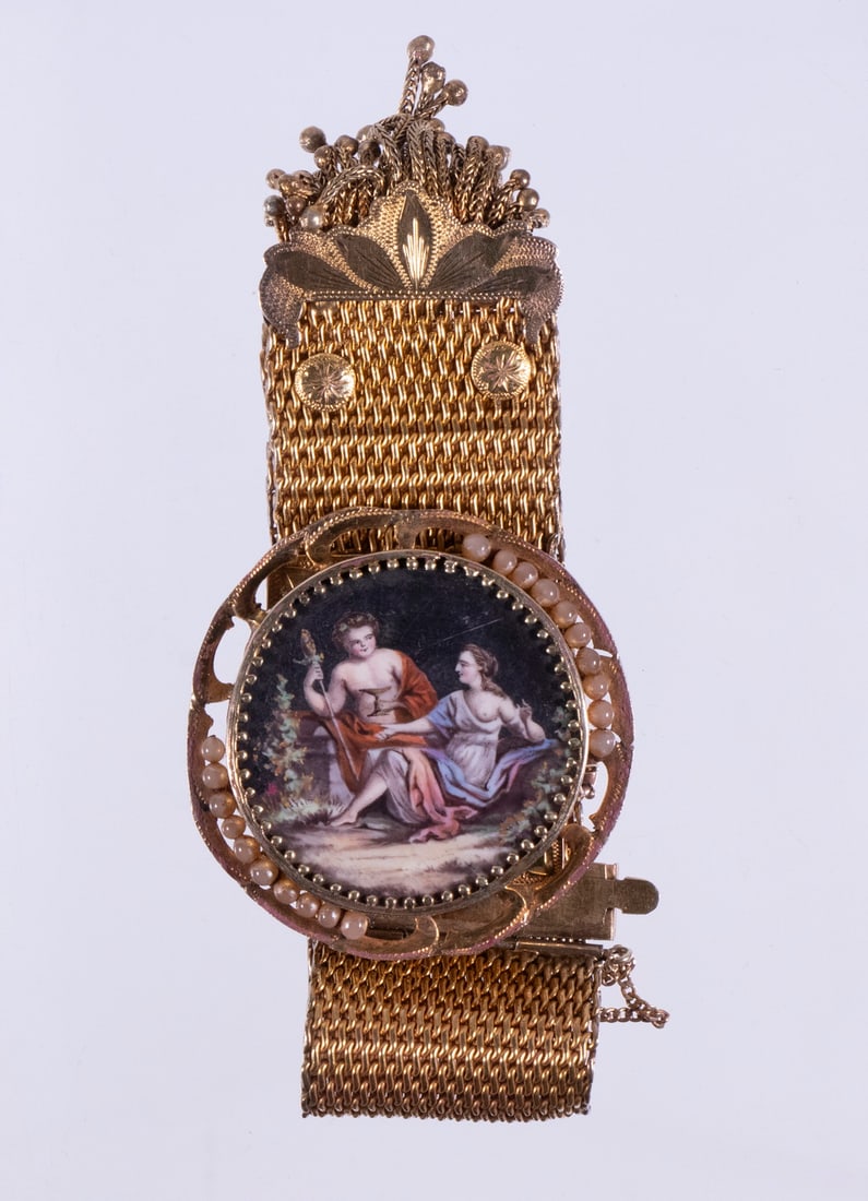 19TH C. GOLD FILLED MESH BRACELET WITH 14K CONCEALED WATCH (1 of 3)