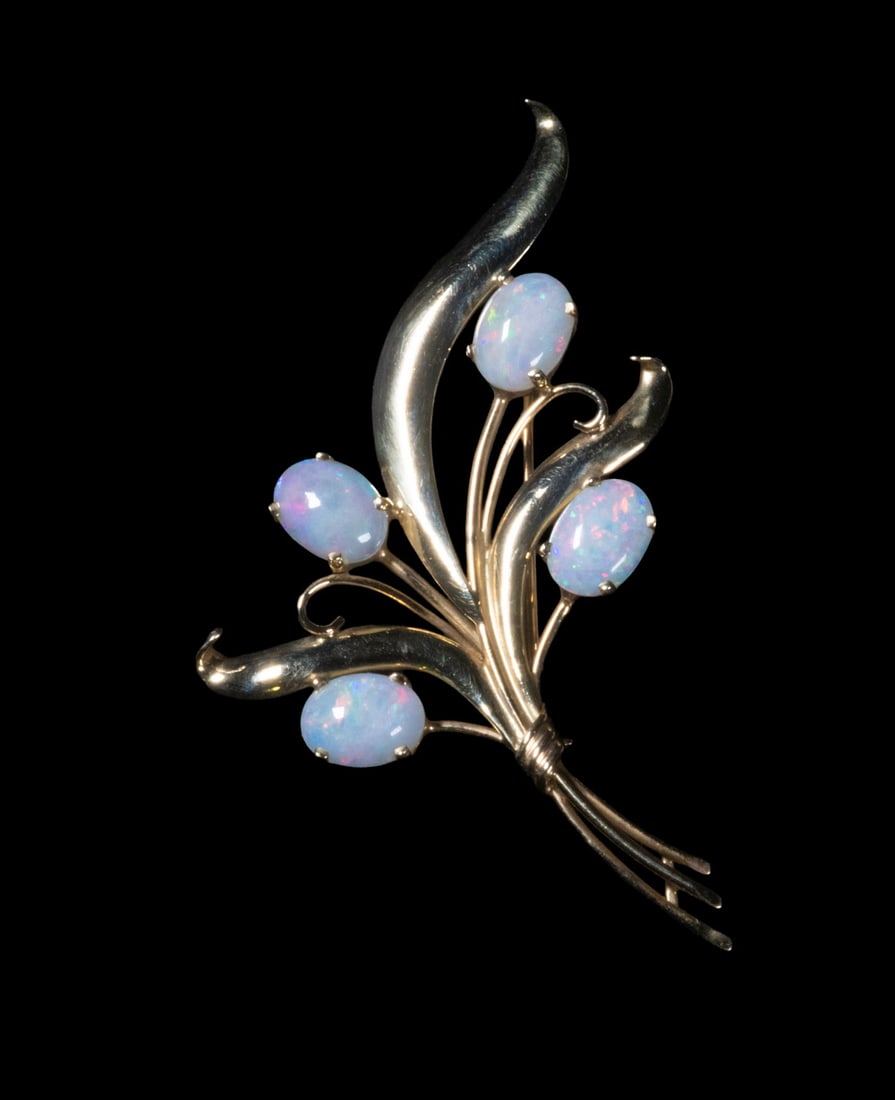 14K GOLD OPAL FLORAL SPRAY BROOCH (1 of 2)
