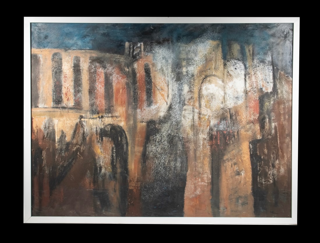 WILLIAM THON (ME/NY/ITALY, 1902-2000): WILLIAM THON (ME/NY/ITALY, 1902-2000) "Night on the Palatine", mixed media on board, signed lower right. In artist made white box frame. OS: 37 x 49 in. (94 x 124.5 cm.), SS: 34 1/2 x 46 1/2 in.