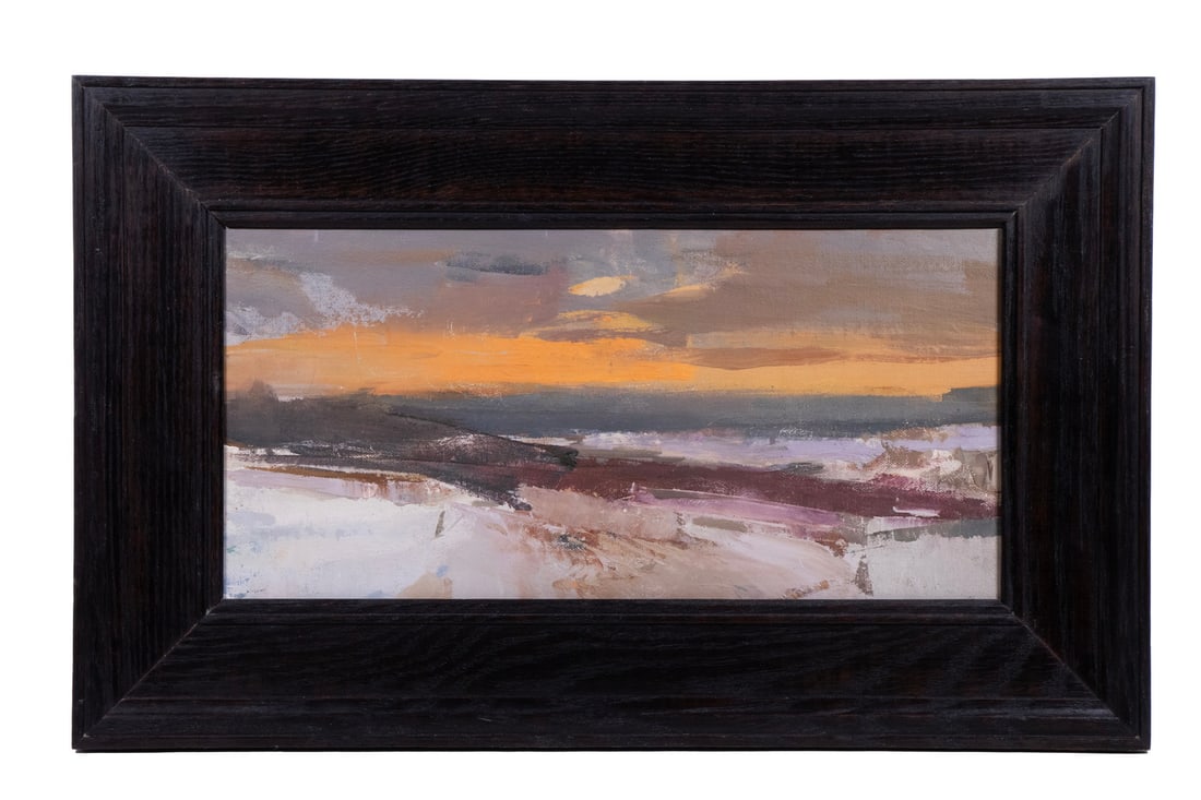 TIM WILSON (CONTEMPORARY MAINE): TIM WILSON (CONTEMPORARY MAINE) "Whitefield," oil on canvas over hardboard, unsigned on face, signed and dated verso, along with tag from Greenhut Galleries of Portland, Maine giving title, also copy 