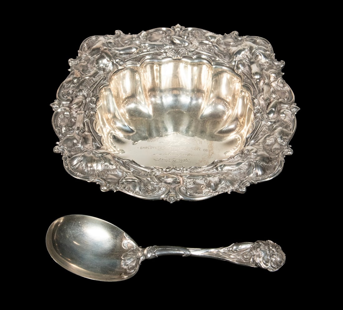 RARE WHITING MFG. STERLING SERVING BOWL & SPOON (1 of 4)