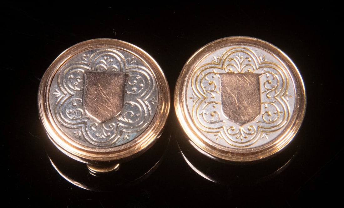 PR 14K YELLOW AND WHITE GOLD CUFFLINKS (1 of 3)