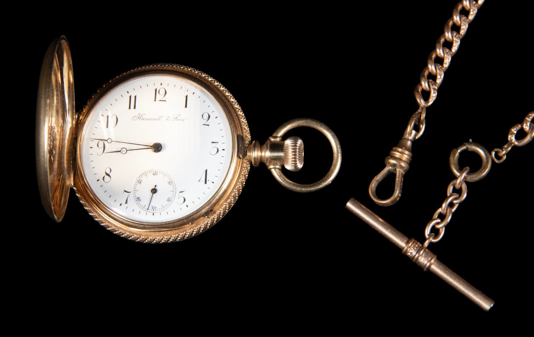 AMERICAN HAMRICK & SON 14K GOLD POCKET WATCH WITH CHAIN (1 of 5)