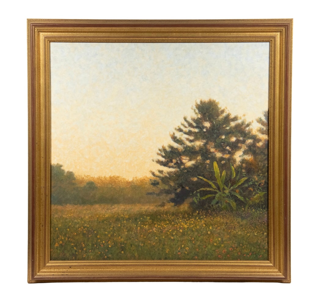 MICKEY WILLIAMS (SC/AK, 1961 -): MICKEY WILLIAMS (SC/AK, 1961 - ) "Summer Garden," 2011, oil on canvas, initialed lower left, signed, dated and titled verso. In molded gold frame. Artist's studio is on Sullivan's Island, SC. OS: 28