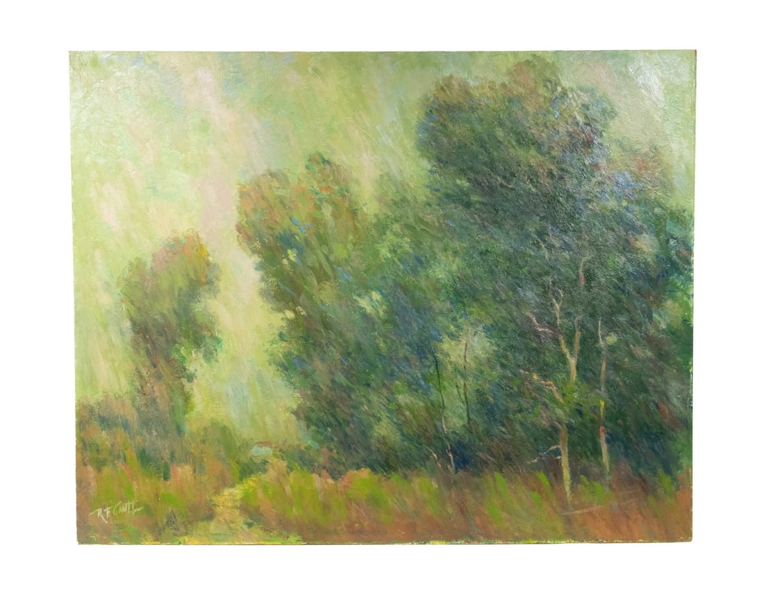 ROBERT FRANKLIN GAULT (CT/MA, 1898-1977): ROBERT FRANKLIN GAULT (CT/MA, 1898-1977) Summer Landscape, American Impressionist, oil on masonite, signed lower left, from the artist's estate. Unframed. Size: 22 x 28 in. (55.9 x 71.1 cm.)