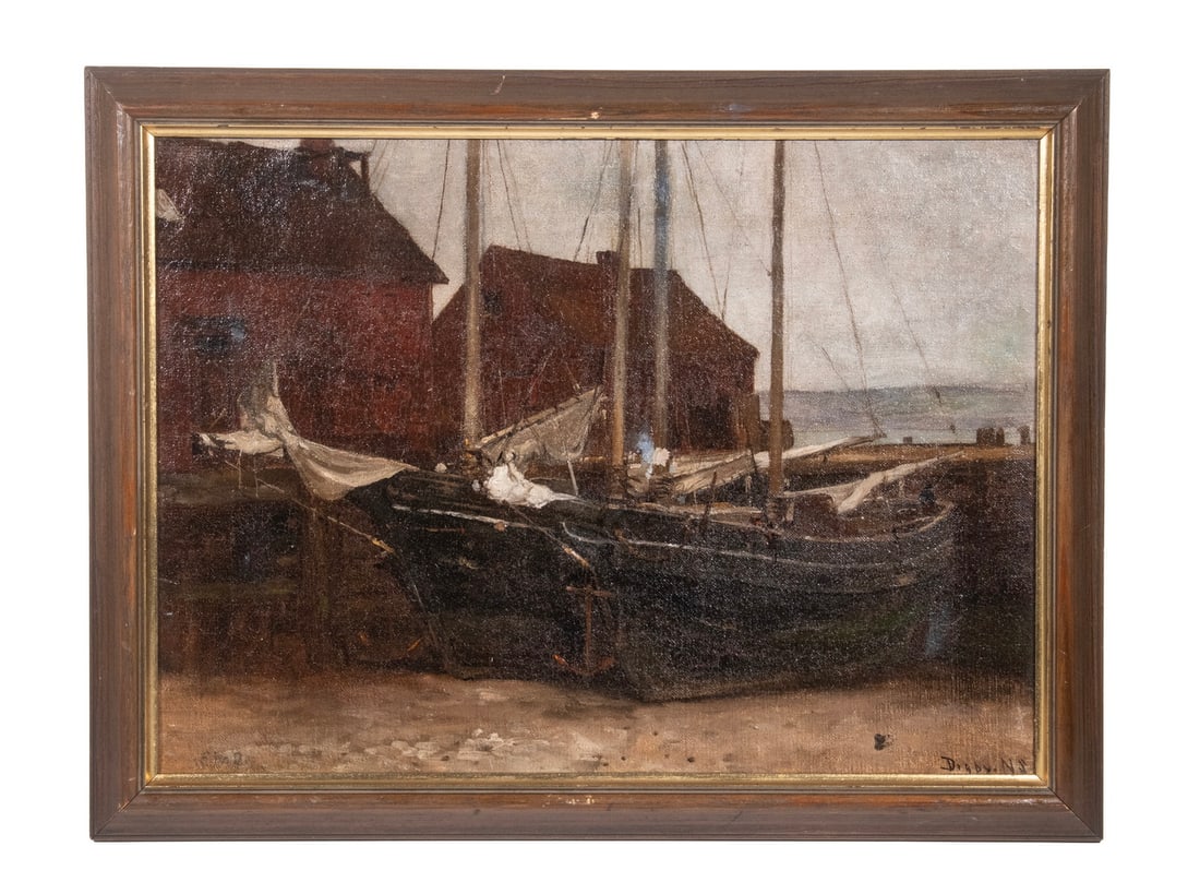 CANADIAN ARTIST "EWB", CIRCA 1910: CANADIAN ARTIST "EWB", CIRCA 1910 View of Digby Harbor, Nova Scotia, location marked lower right, initials lower left, illegible pencil notation verso. In molded mahogany frame with gold liner.