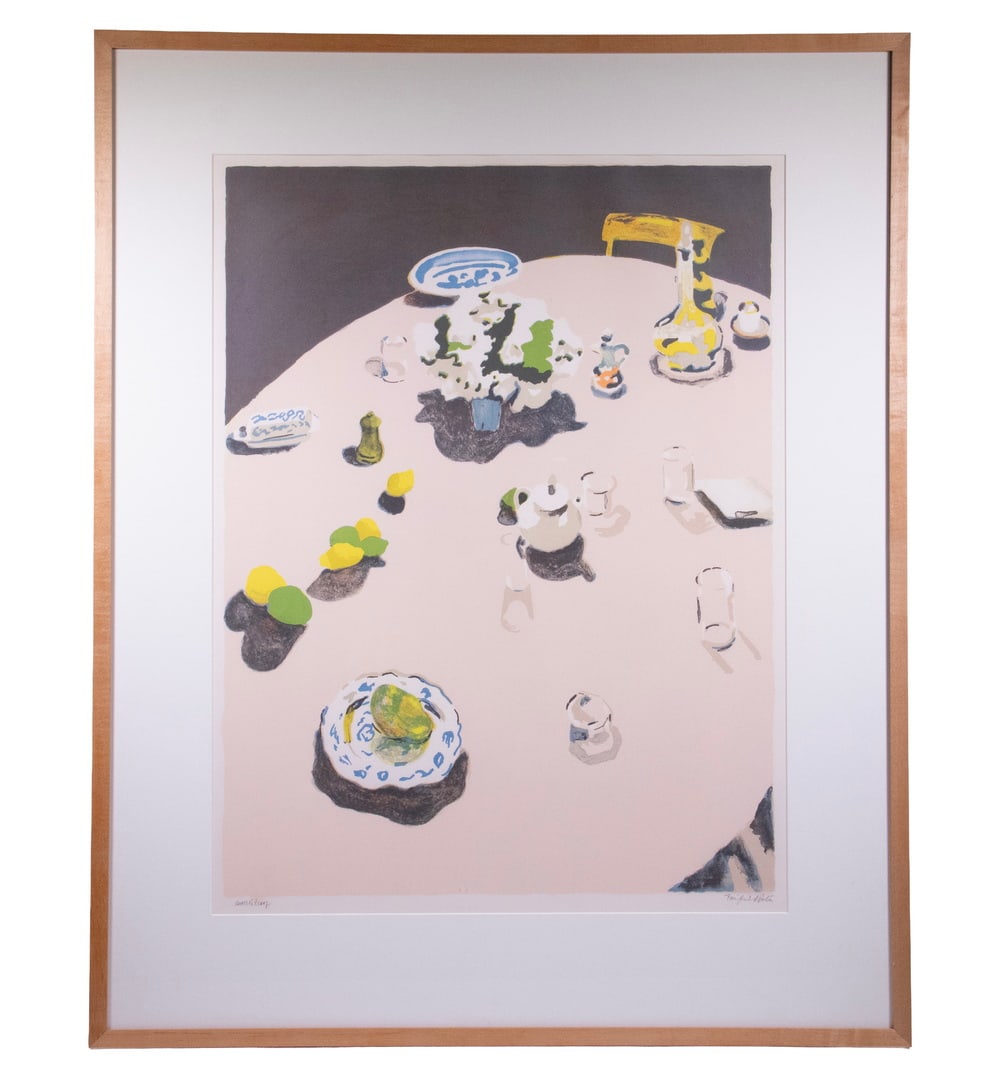 FAIRFIELD PORTER (ME, 1907-1975): FAIRFIELD PORTER (ME, 1907-1975)) "The Table," 1971, lithograph in color, marked as artist's proof. In maple box frame with museum mount, matted under UV plexi. Bank Street Atelier (NY) for Whitney