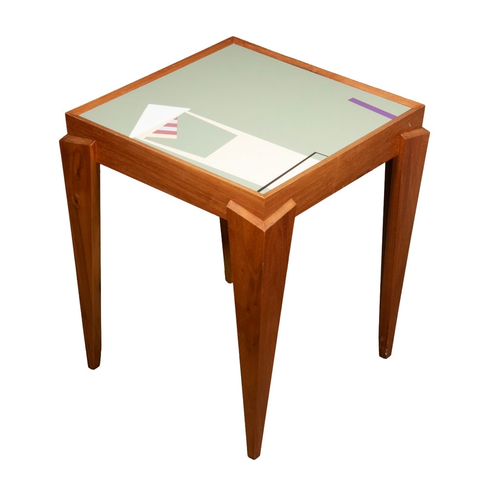 CUSTOM POST-MODERN SIDE TABLE SIGNED R E HANNAH, 1990 (1 of 3)