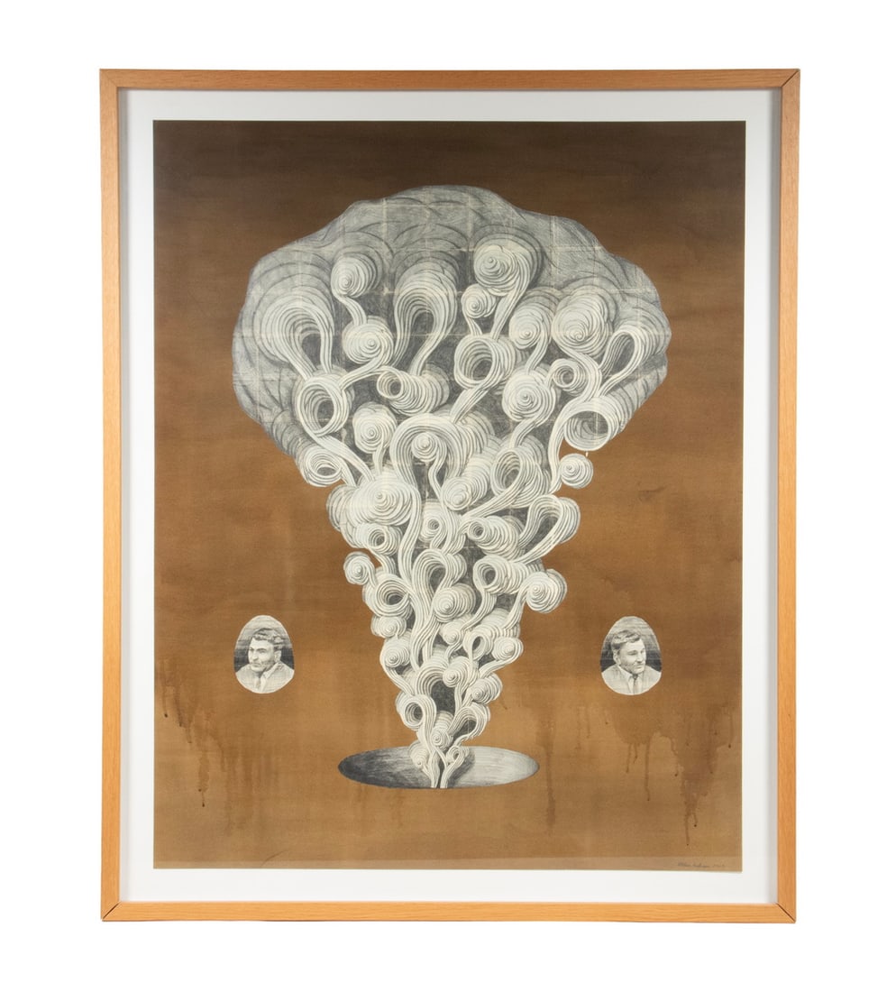 WILLEM ANDERSSON (SWEDEN, 1980 -): WILLEM ANDERSSON (SWEDEN, 1980 - ) "Overvakarne" (Monitor), 2010, mixed media and collage on paper, signed and dated lower right, label verso from Gallery Nicklas Belenius of Stockholm, Sweden. In