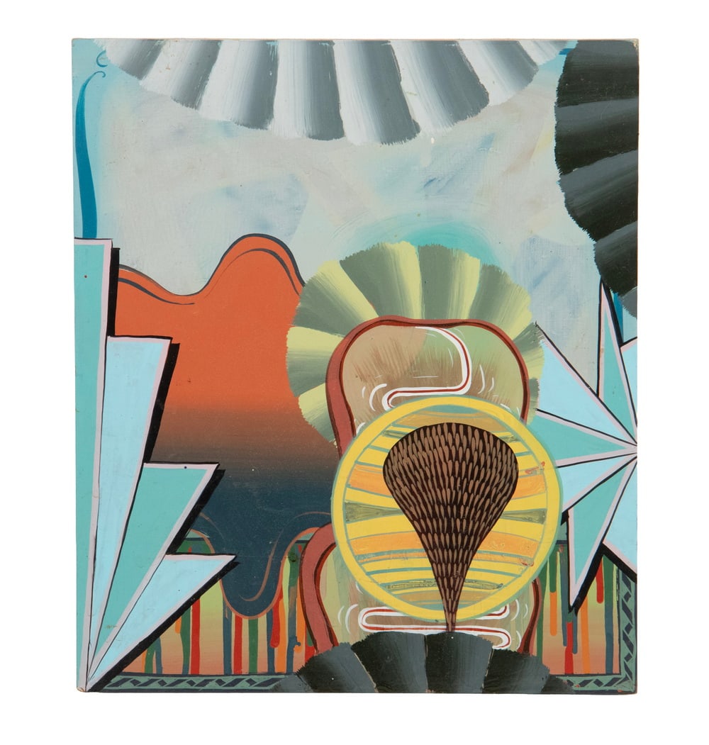TOM BURCKHARDT (NY, 1964 -): TOM BURCKHARDT (NY, 1964 - ) "New Forms, (7:44)," enamel on panel, signed and titled verso, dated 1998. Unframed with painted edge. OS: 11 x 9 1/2 in. (27.9 x 24.1 cm.)