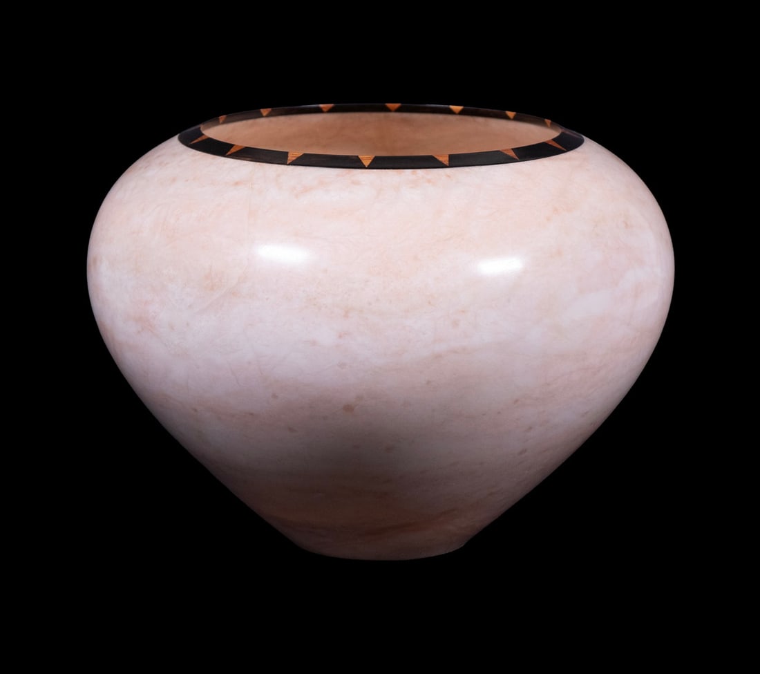 GUY MICHAELS (US, 1960-) ALABASTER & WOOD VASE (1 of 3)