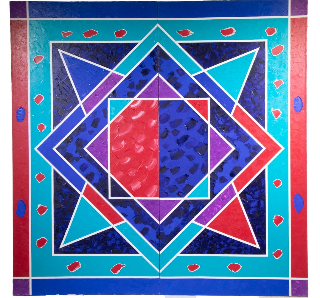 WILLIAM COULTER ELLIOTT (LATE 20TH C. BOSTON): WILLIAM COULTER ELLIOTT (LATE 20TH C. BOSTON) Diptych: Square/Star/Diamond/Square, acrylic on canvas. Unsigned. Each: 72 x 36 in. (182.9 x 91.4 cm.)