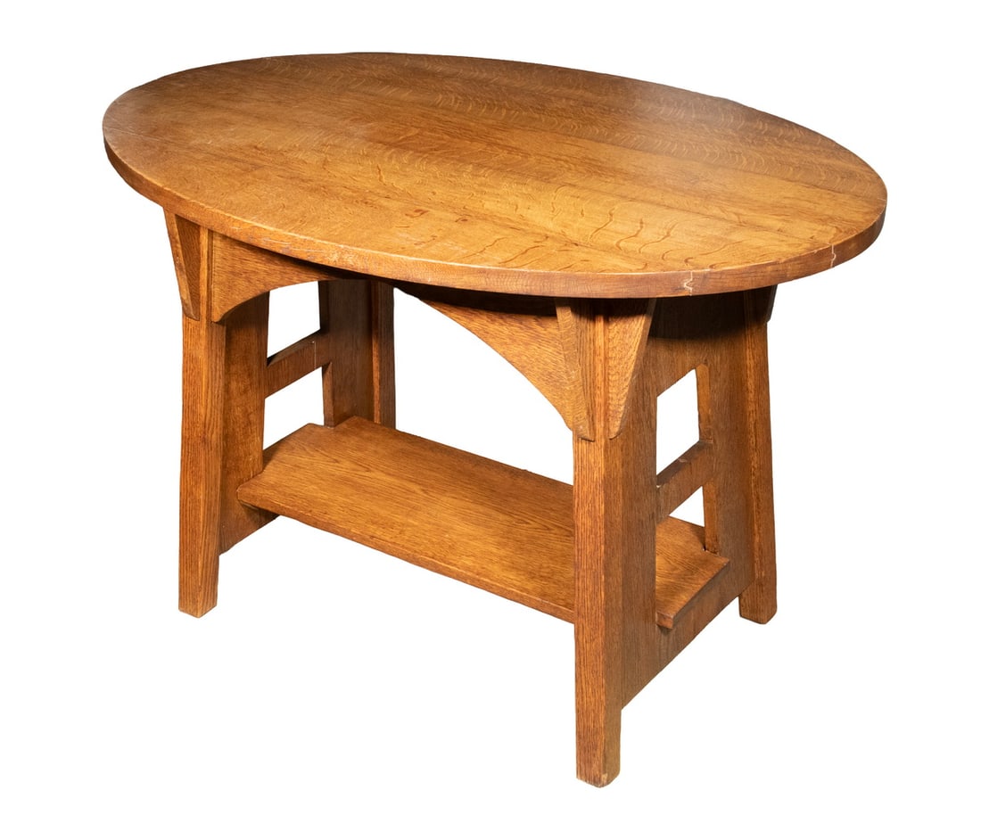 LIMBERT ARTS & CRAFTS SINGLE OVAL LIBRARY TABLE, CIRCA 1910 (1 of 2)