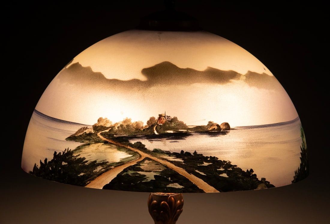 REVERSE PAINTED GLASS SHADE TABLE LAMP - 2