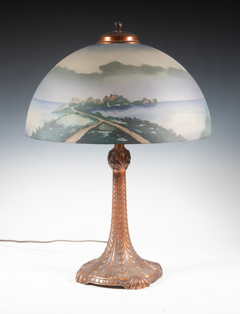 REVERSE PAINTED GLASS SHADE TABLE LAMP - 3