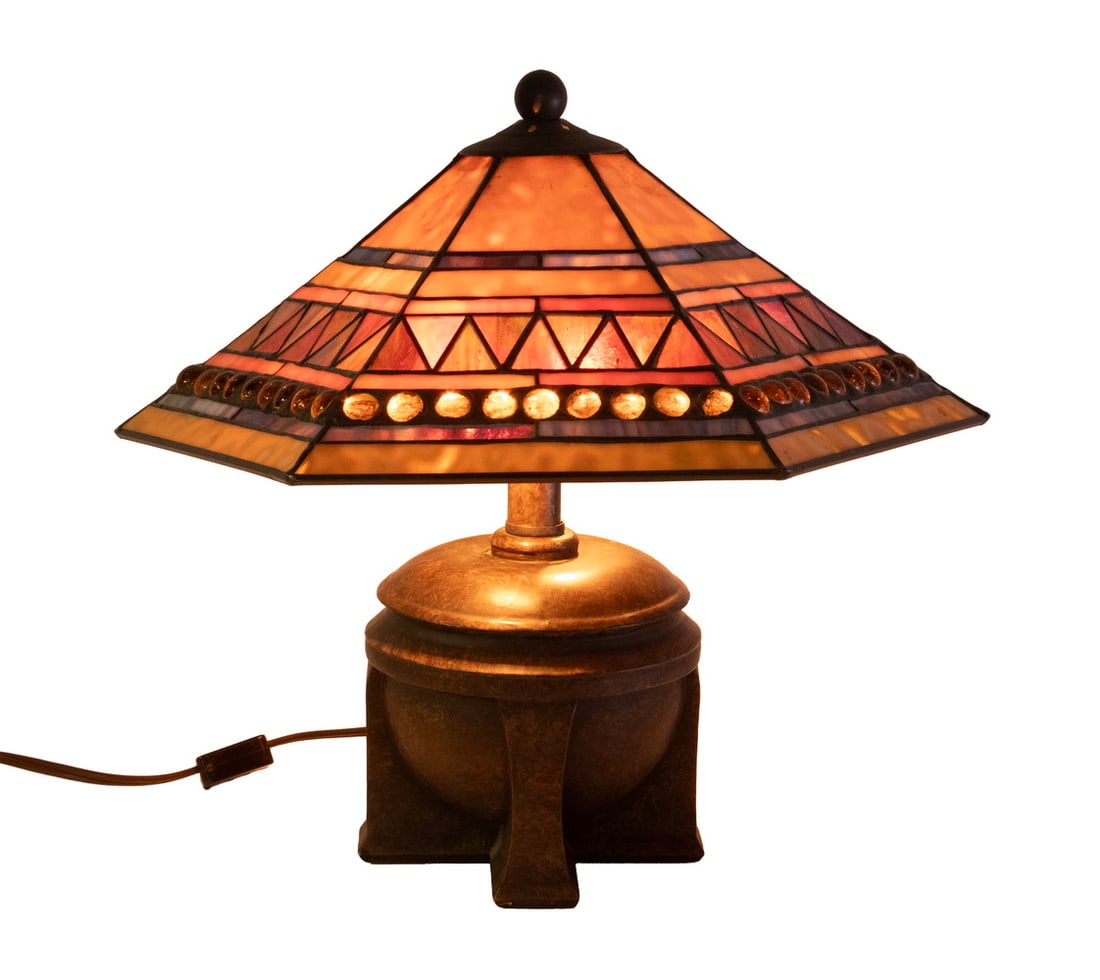 REPLICA ARTS & CRAFTS LEADED GLASS SHADE LAMP (1 of 2)
