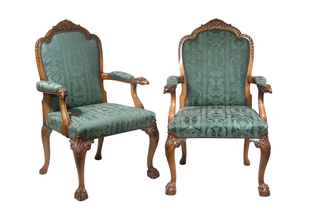 PR CARVED MAHOGANY ARMCHAIRS WITH EAGLE HEAD ARMS (1 of 3)