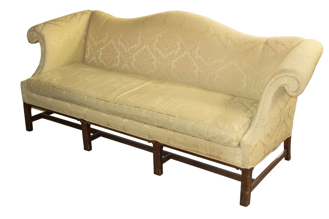 CHIPPENDALE STYLE 7 FT LONG SOFA IN GOLD BROCADE (1 of 2)