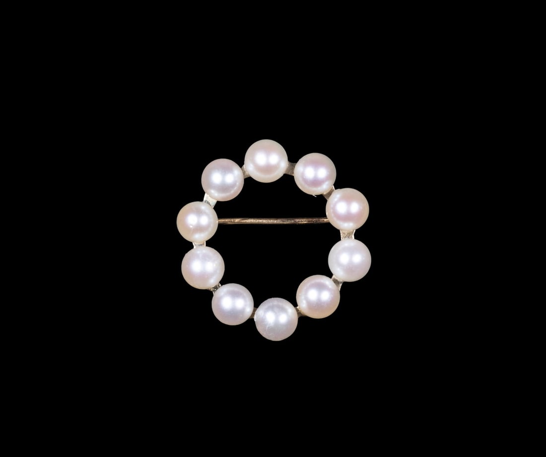 14K GOLD CULTURED PEARL CIRCLE BROOCH (1 of 2)