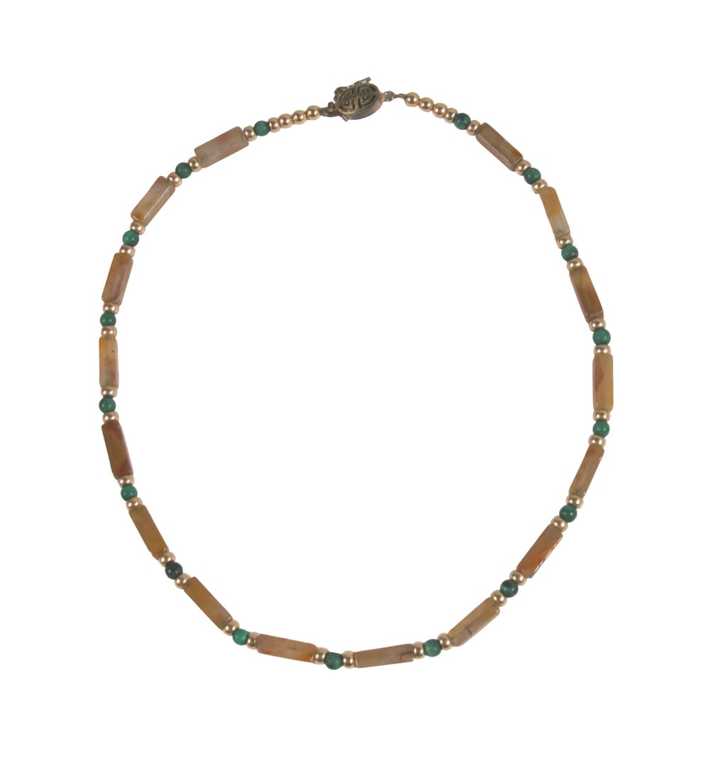 VINTAGE AGATE AND MALACHITE BEAD NECKLACE (1 of 4)